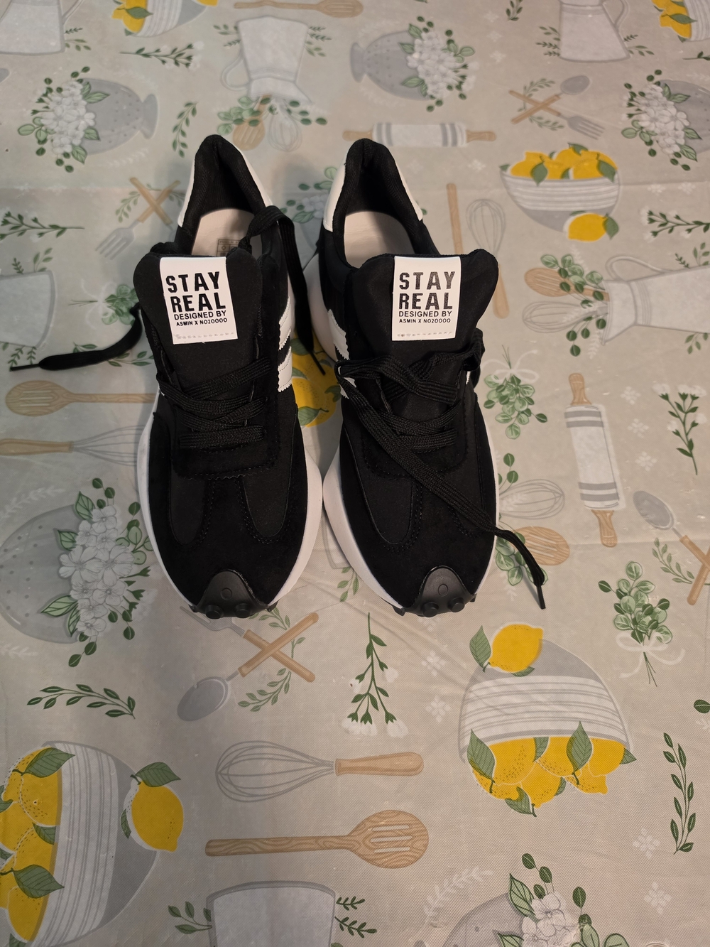 Black & White 'Stay Real' Sneakers